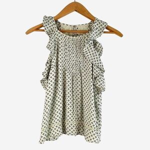 Abercrombie & Fitch Blue White Patterned Ruffle Sleeveless Top l‎ Size Small
